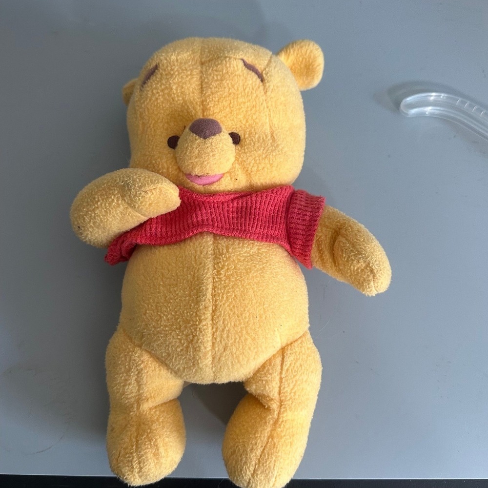 Disney Winnie the Pooh Plush Fisher Price Mattel 2001 Yellow Bear Red Sweater